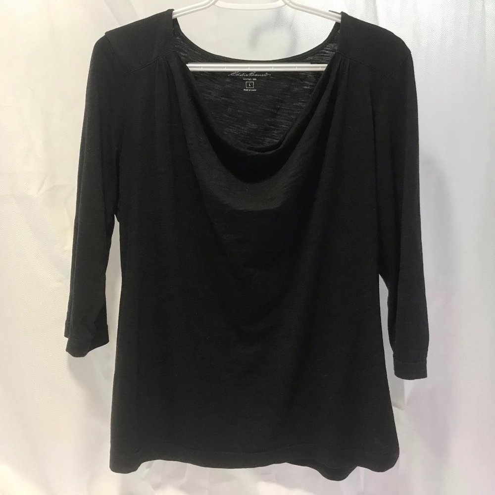 Eddie Bauer Cowl Neck 3/4 Sleeve Top, Size Large